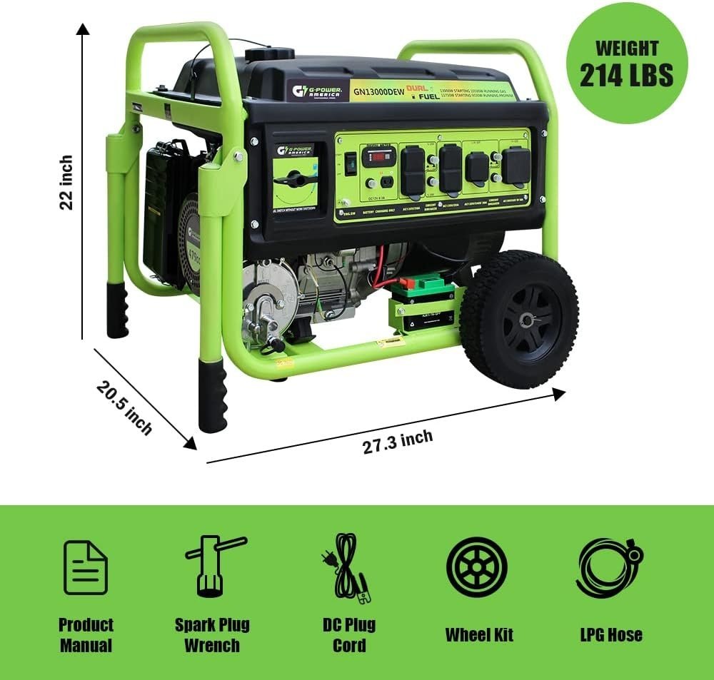 13,000W Dual Fuel Portable Generator, Powered by Gas or Propane, Electric Start, Home Backup & RV Ready 13,000W Dual Fuel Portable Generator, Powered by Gas or Propane, Electric Start, Home Backup & RV Ready