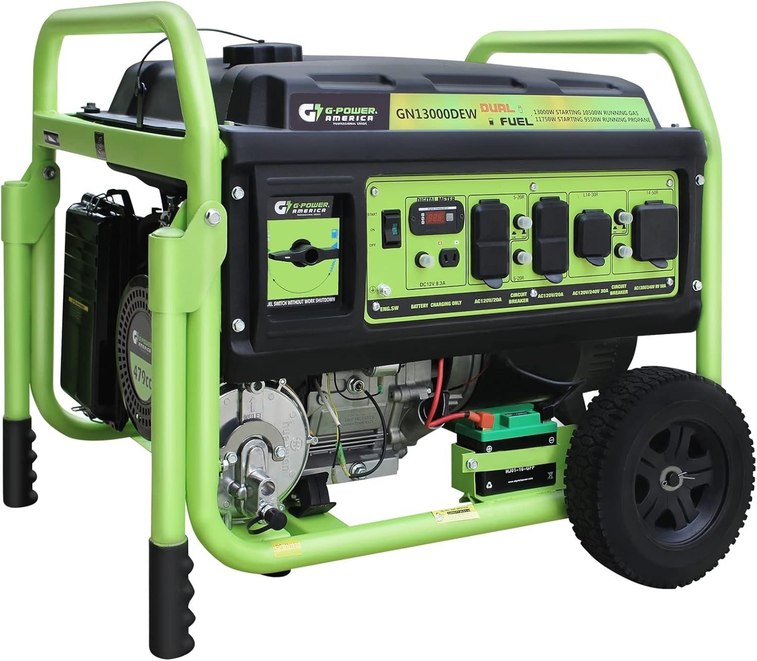 13,000W Dual Fuel Portable Generator, Powered by Gas or Propane, Electric Start, Home Backup & RV Ready 13,000W Dual Fuel Portable Generator, Powered by Gas or Propane, Electric Start, Home Backup & RV Ready