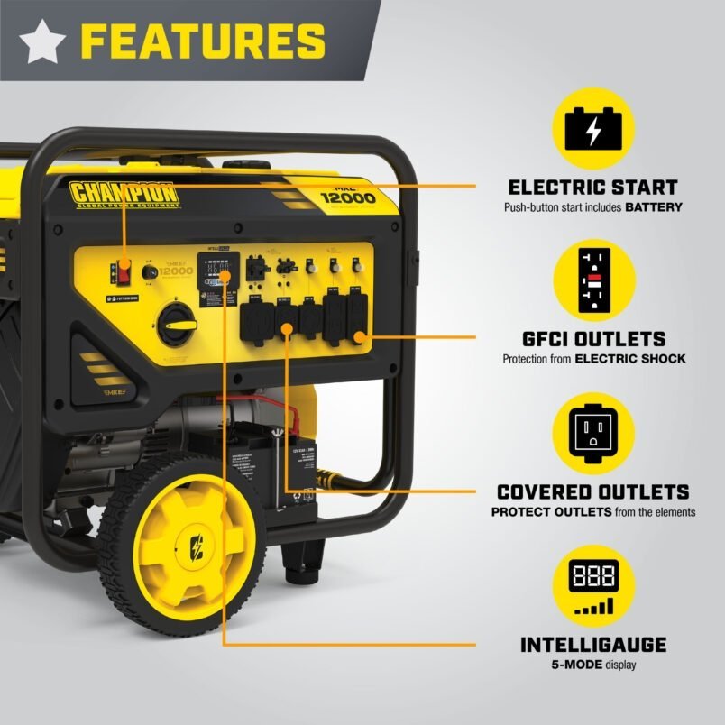 Champion Power Equipment 12,000-Watt Electric Start Dual Fuel Home Backup Portable Generator with CO Shield Champion Power Equipment 12,000-Watt Electric Start Dual Fuel Home Backup Portable Generator with CO Shield