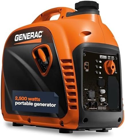 Generac 8251 GP2500i 2,500-Watt Gas Powered Portable Inverter Generator - Compact and Lightweight Design - Produces Clean, Stable Power - COsense Technology - CARB Compliant -...