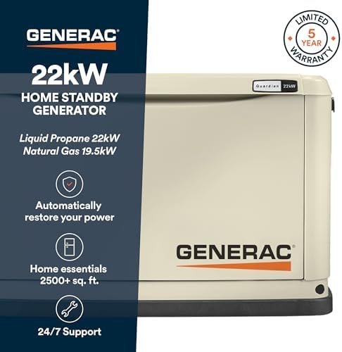 Generac Guardian 22kW Home Standby Generator with 200 Amp Transfer Switch, Durable All Aluminum, WiFi Enabled with G-Force Engine, Easy to Use, Whole House Power Backup, Smart...