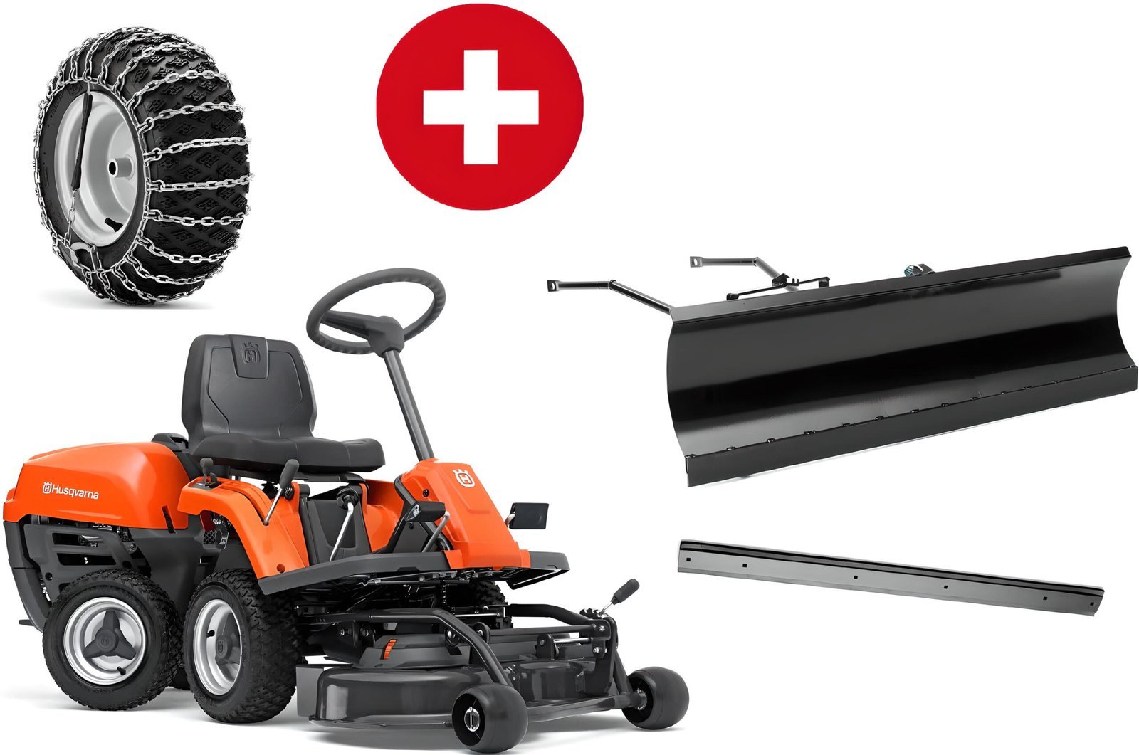 Husqvarna R 112C mit Mähdeck Combi 85 – Winterpaket mit Schneeschild, Gummileiste und Schneeketten – Modell 2025 Husqvarna R 112C mit Mähdeck Combi 85 – Winterpaket mit Schneeschild, Gummileiste und Schneeketten – Modell 2025