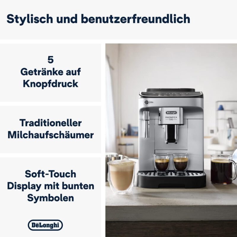 Kaffeevollautomat DeâLonghi ECAM292.33.SB Magnifica Evo Silber und Schwarz