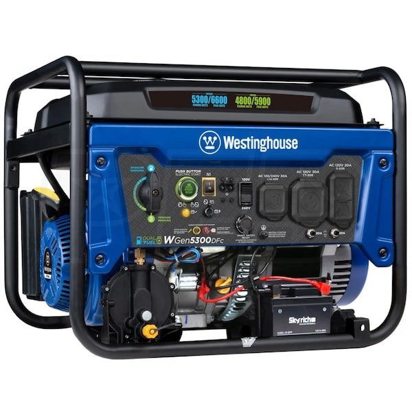 Westinghouse WGen5300DFc - 5300 Watt Electric Start Dual-Fuel Portable Generator w/ Wireless Remote Start, RV Outlet & CO Sensor (49-State)