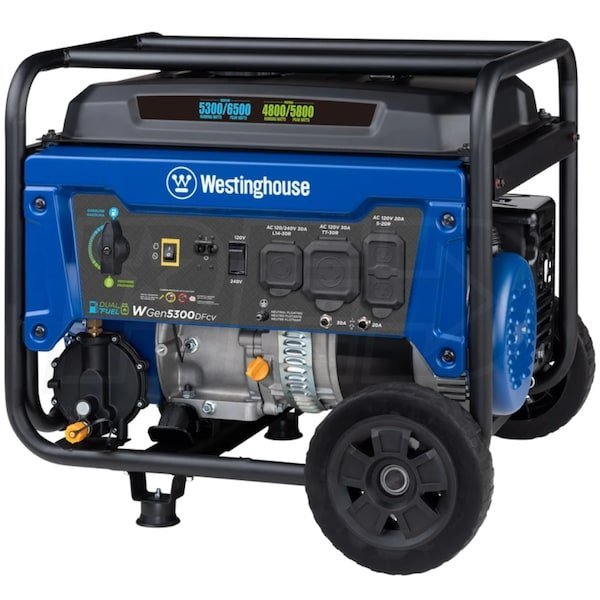 Westinghouse WGen5300DFcv - 5300 Watt Dual-Fuel Portable Generator w/ RV Outlet & CO Sensor (49-State) Westinghouse WGen5300DFcv - 5300 Watt Dual-Fuel Portable Generator w/ RV Outlet & CO Sensor (49-State)