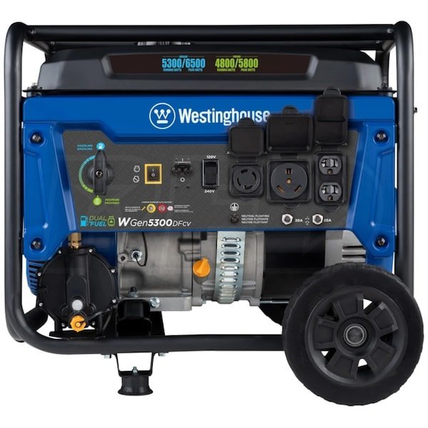 Westinghouse WGen5300DFcv - 5300 Watt Dual-Fuel Portable Generator w/ RV Outlet & CO Sensor (49-State) Westinghouse WGen5300DFcv - 5300 Watt Dual-Fuel Portable Generator w/ RV Outlet & CO Sensor (49-State)