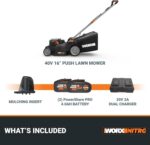 WORX Nitro 40V 16" Cordless Lawn Mower w/Brushless Motor 2.0 & Intellicut